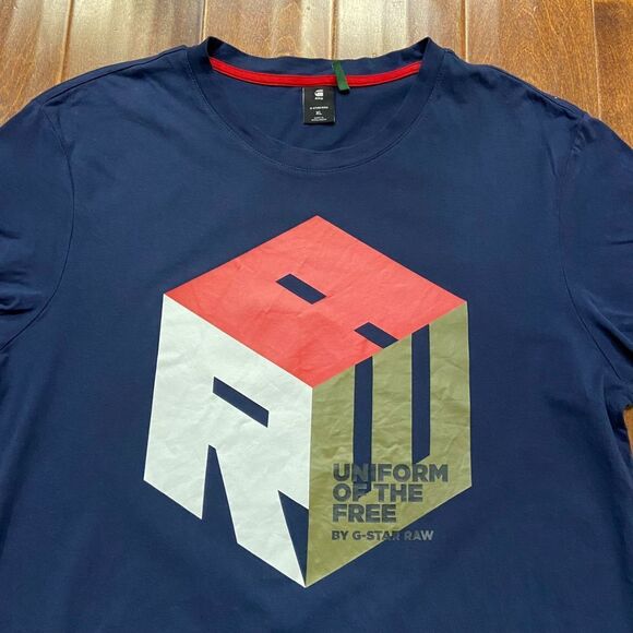 G-Star Raw Basic Fit Cube Logo Cotton Navy Blue T-Shirt Men's Size Extra Large - Picture 2 of 8